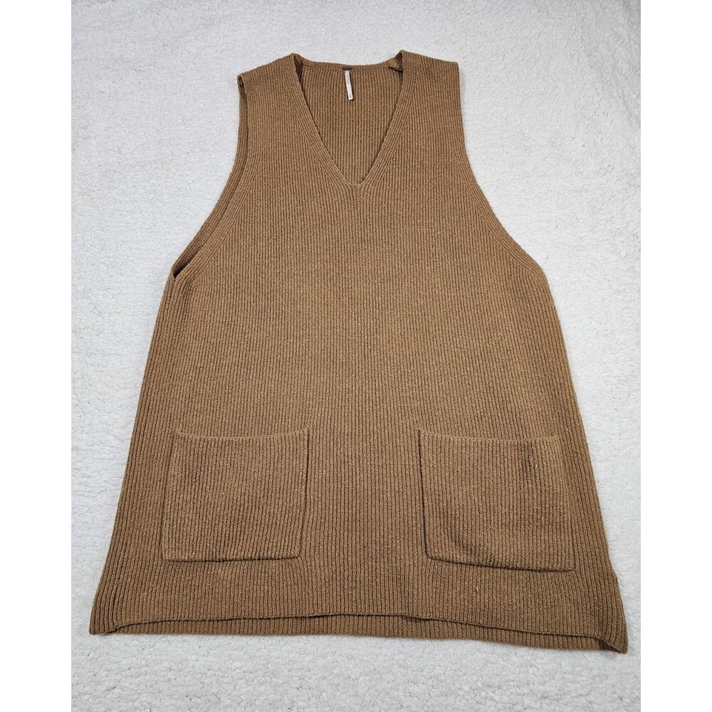 Free People Women's Medium Nikki Sweater Vest Dress Tan Wool Blend Shaker Stitch